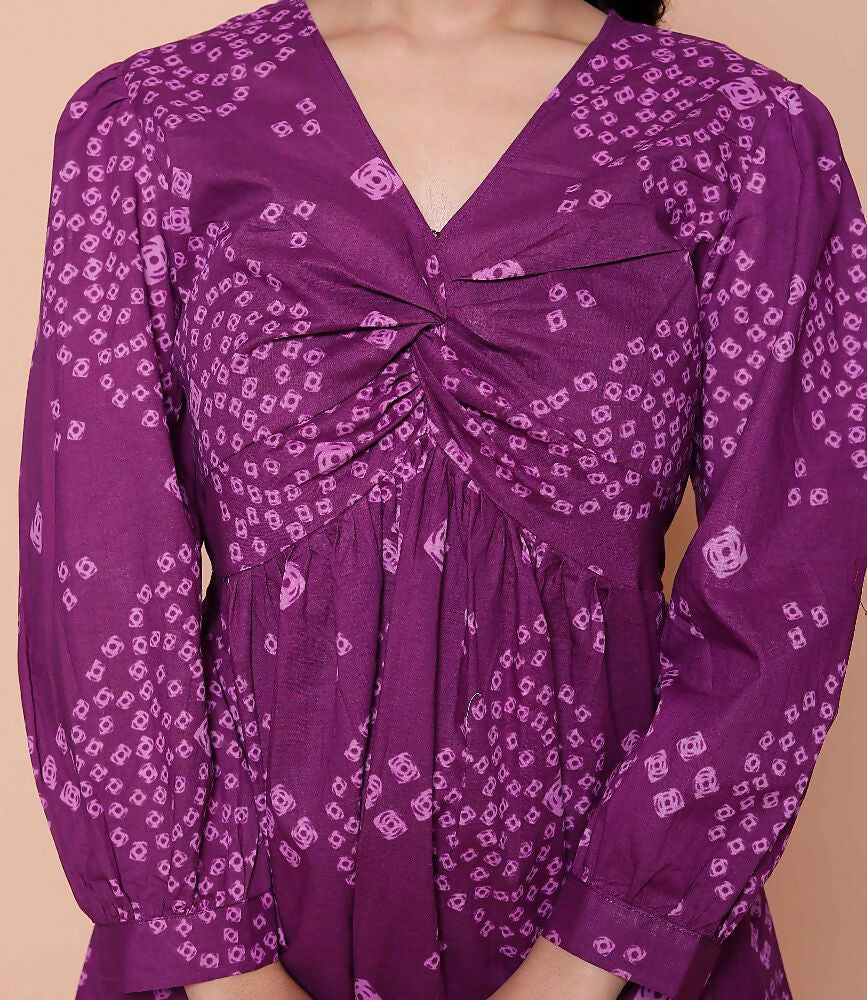 Miravan Womens Purple Bandhani Printed Butterfly Style Top - Distacart