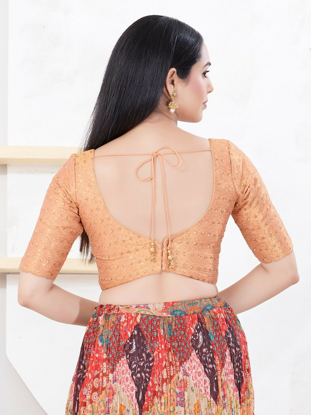 Joban Fashion Rose-Gold Tissue Elbow Sleeveless Back Open Blouse