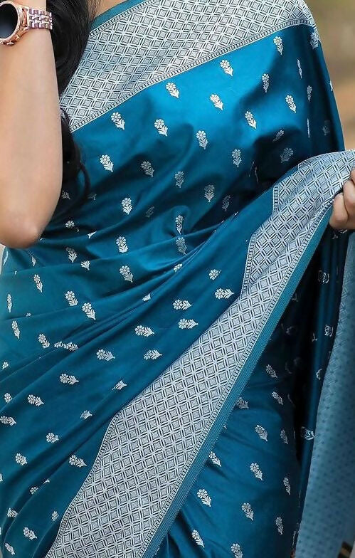 Preksha Creation Banarasi Womenblue Saree With Zari Work - Distacart