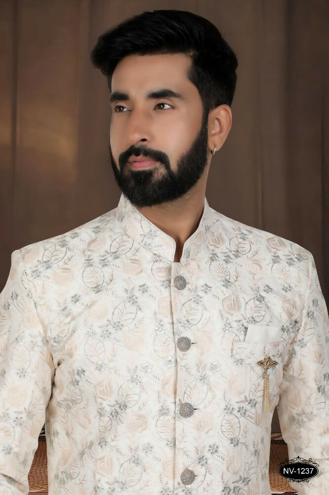 Joban Fashion Men's Off-White Base Silk Kurta with Pyjama - Distacart