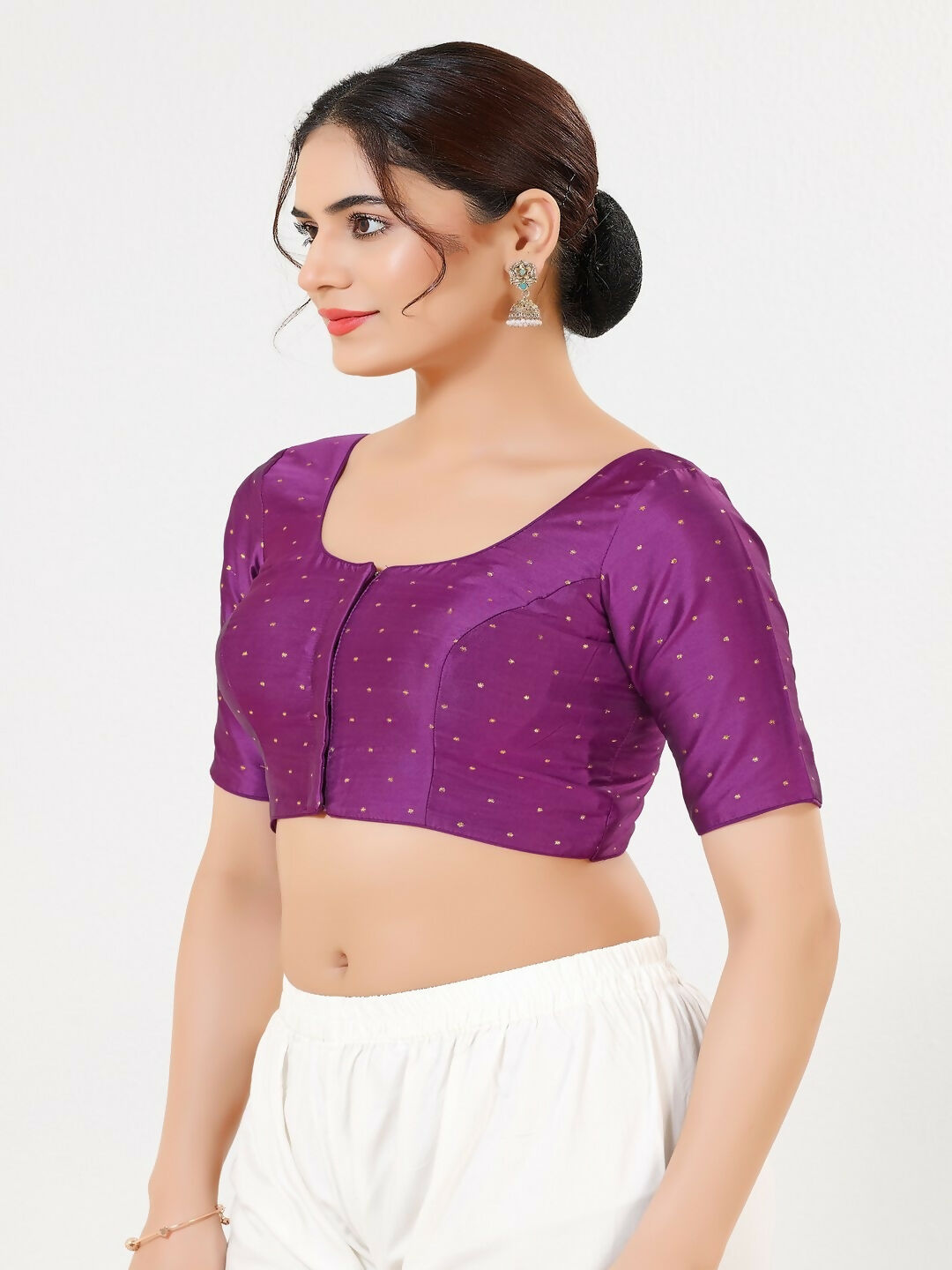 Joban Fashion 2T Purple Taffeta Silk Elbow Sleeveless Front Open Blouse