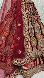 Thumbnail for Jyoti Fashion Women's Maroon Velvet Multi Thread Embroidered with Zircon Diamond Work Wedding Lehenga Choli - Distacart
