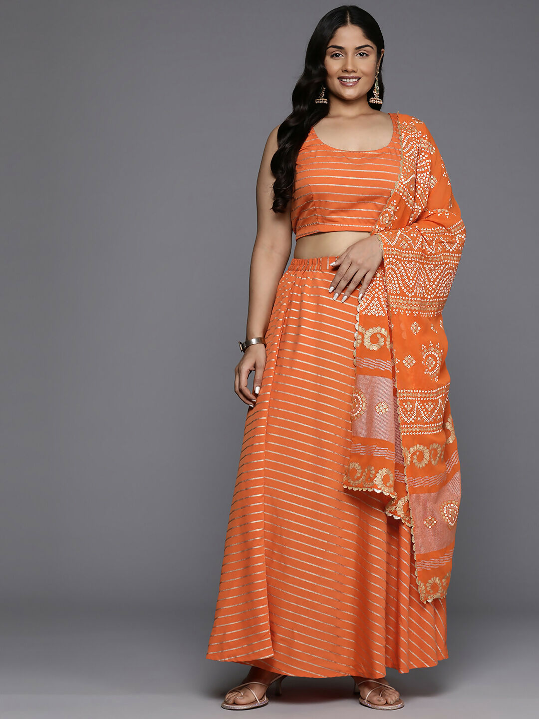 Ahalyaa Women's Traditional wear Lehenga Choli - Orange - Distacart