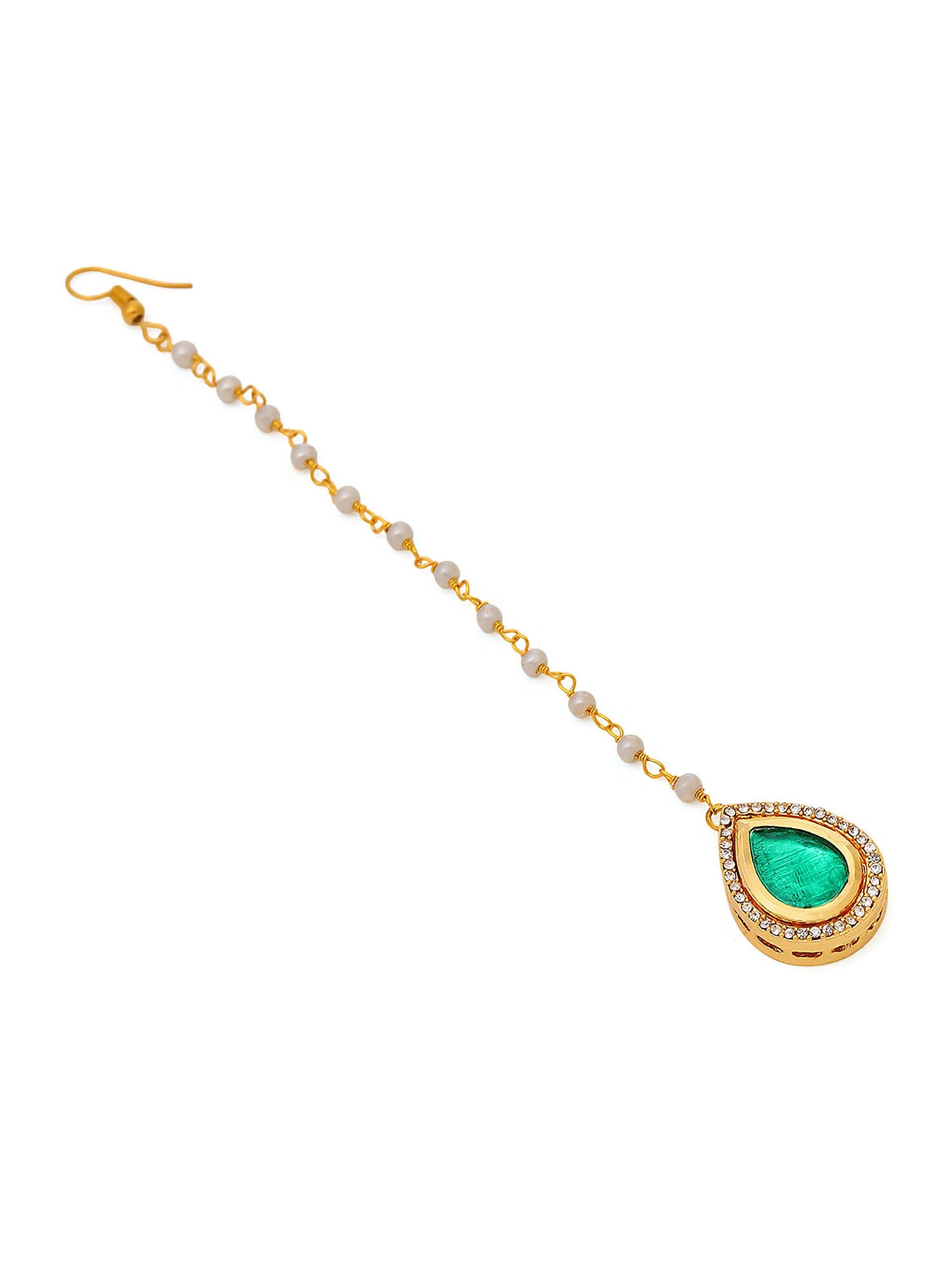 Ruby Raang Tear Drop Green Meenakari with Diamond Maang Tikka