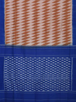 Thumbnail for Light Brown and Blue Pochampally Ikat Cotton Handloom Saree with Triangle Pallu Design - Global Threads - Distacart