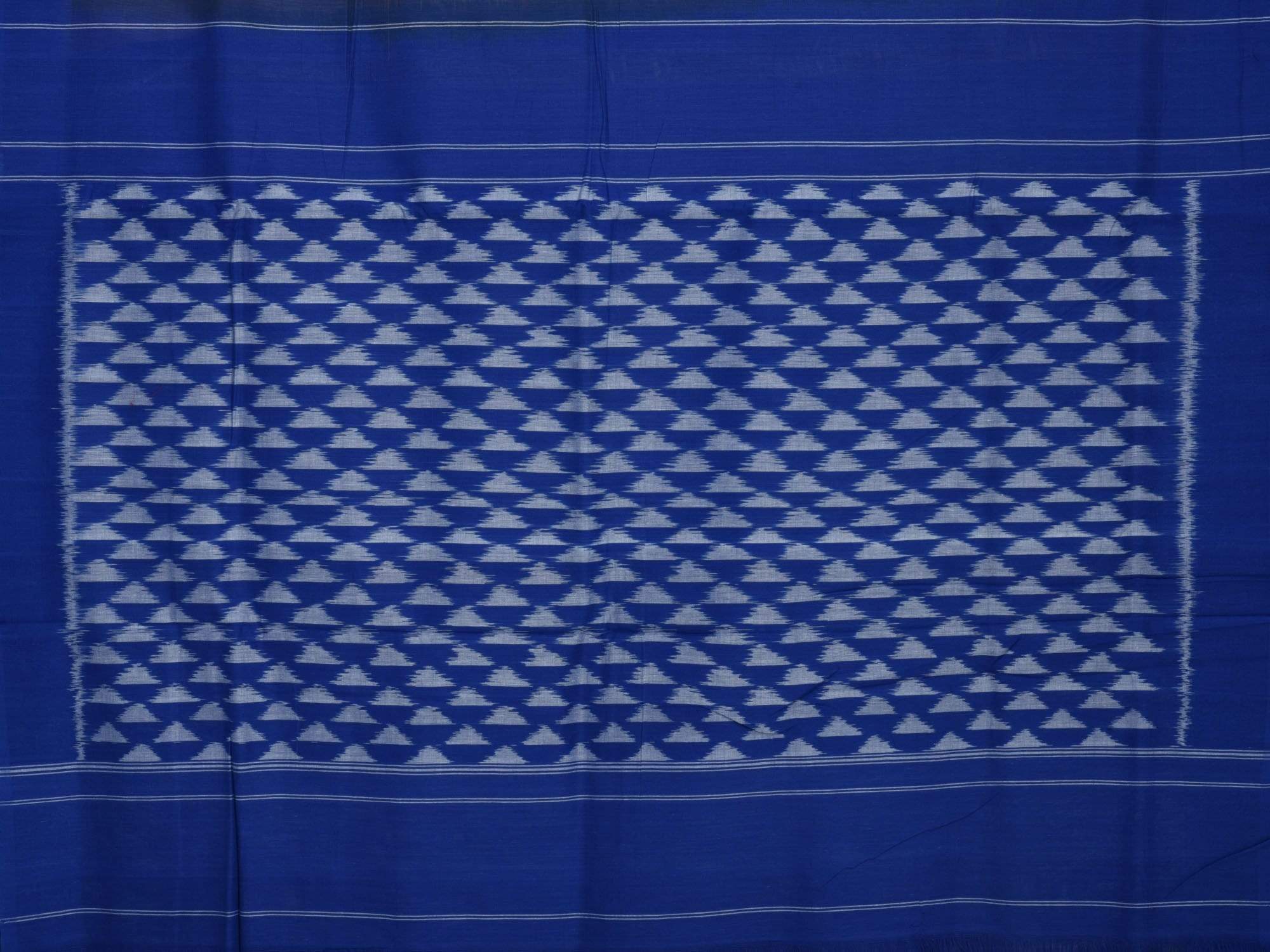 Light Brown and Blue Pochampally Ikat Cotton Handloom Saree with Triangle Pallu Design - Global Threads - Distacart