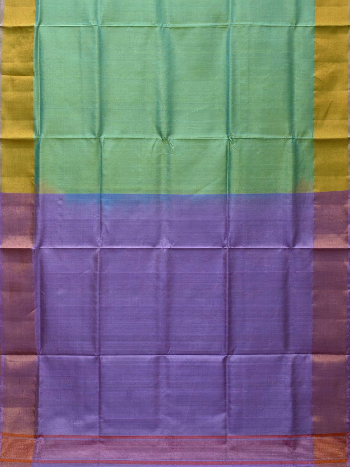 Light Green and Lavender Uppada Silk Handloom Plain Saree with Contrast Pallu Design - Global Threads - Distacart