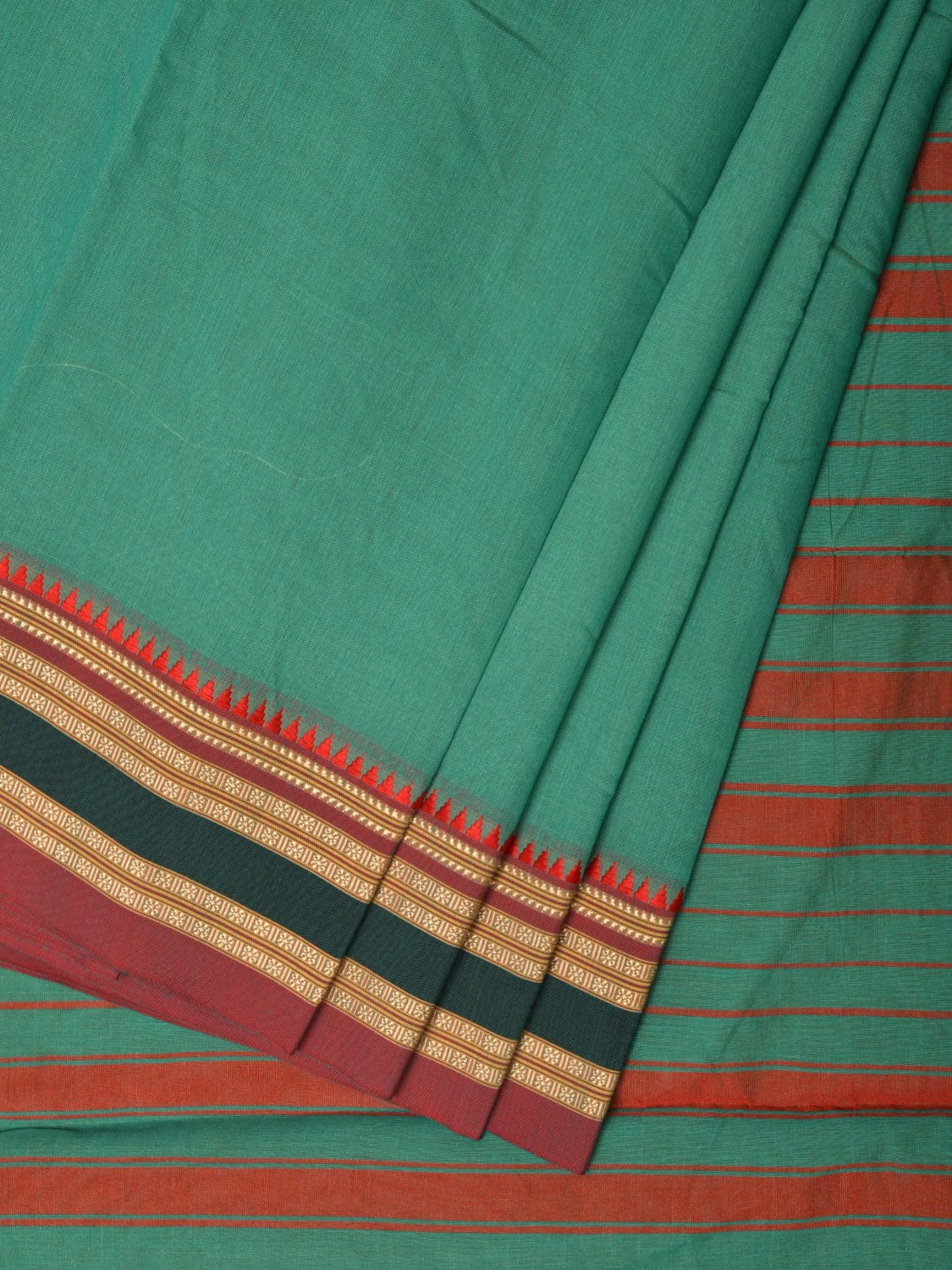 Light Green Bamboo Cotton Plain Saree with Strips Pallu Design No Blouse - Global Threads - Distacart