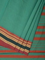 Thumbnail for Light Green Bamboo Cotton Plain Saree with Strips Pallu Design No Blouse - Global Threads - Distacart