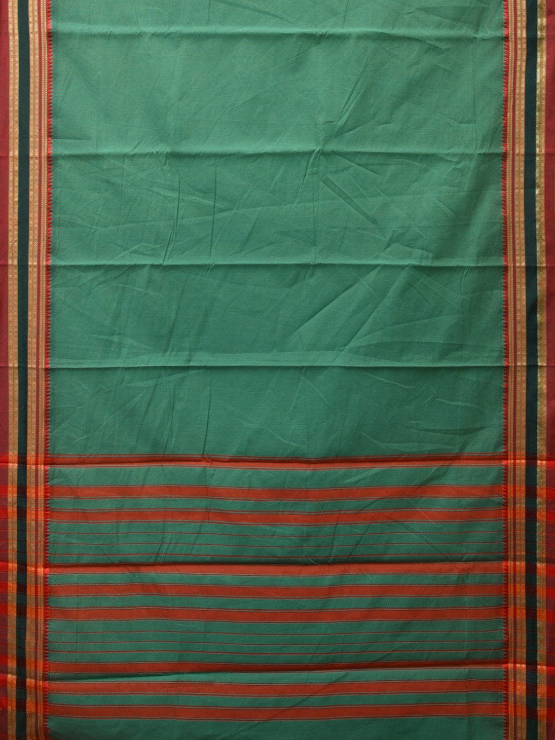 Light Green Bamboo Cotton Plain Saree with Strips Pallu Design No Blouse - Global Threads - Distacart