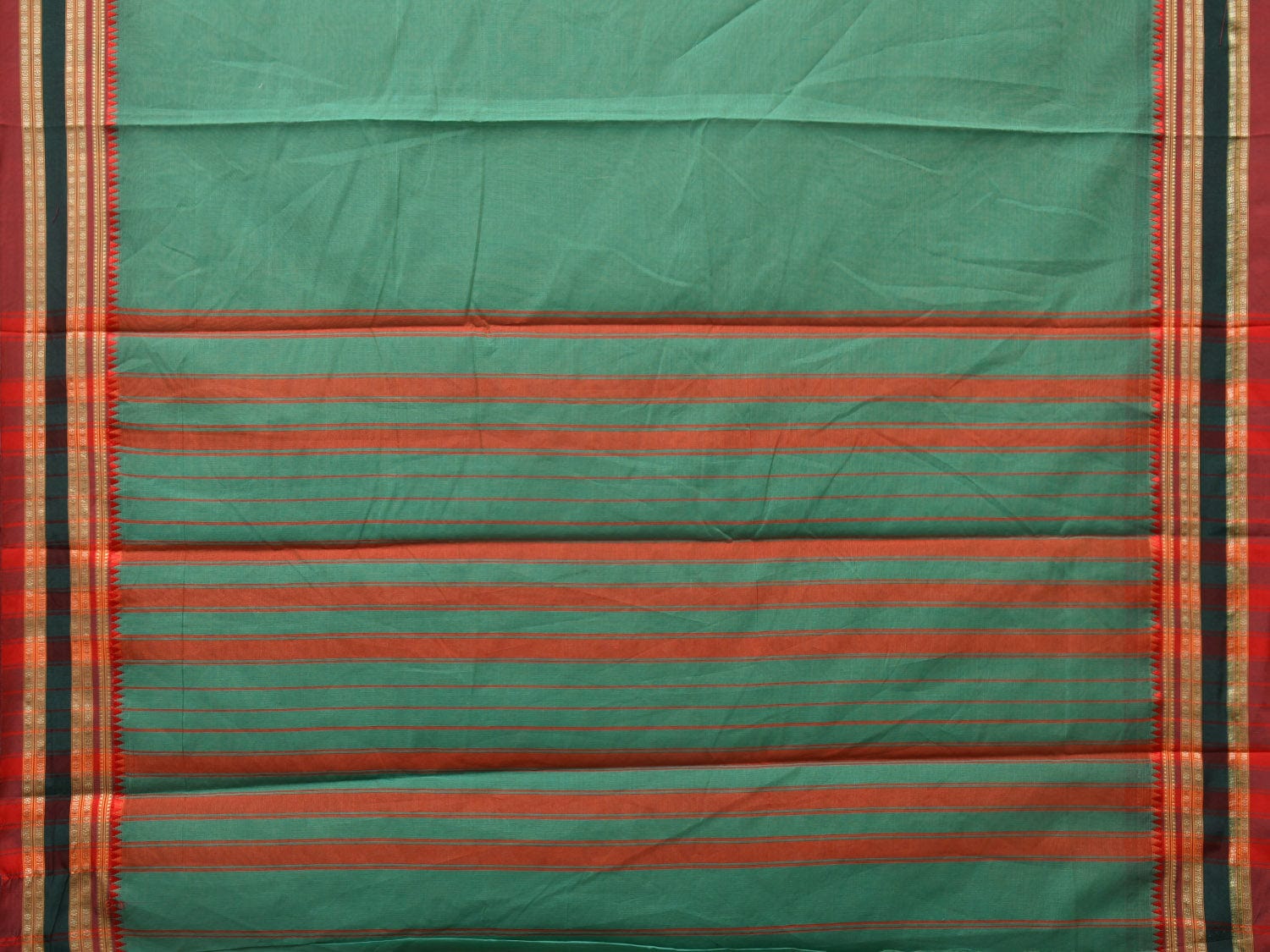 Light Green Bamboo Cotton Plain Saree with Strips Pallu Design No Blouse - Global Threads - Distacart