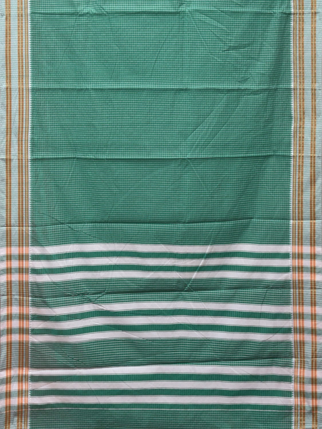Light Green Bamboo Cotton Saree with Checks Design No Blouse - Global Threads - Distacart