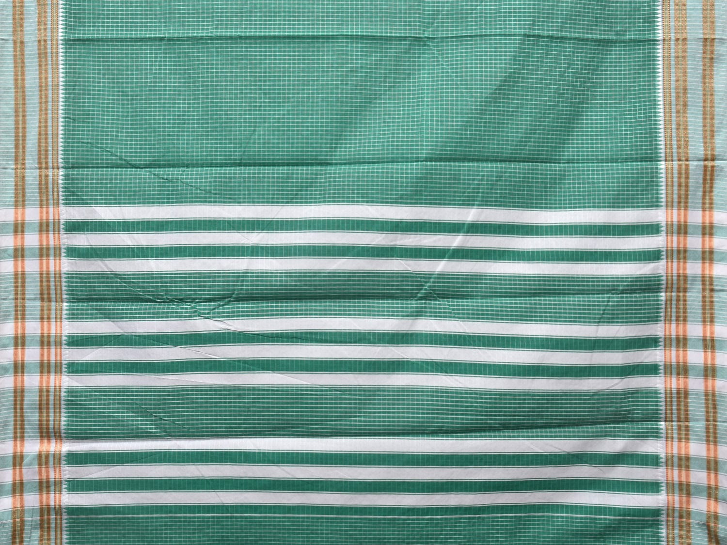 Light Green Bamboo Cotton Saree with Checks Design No Blouse - Global Threads - Distacart