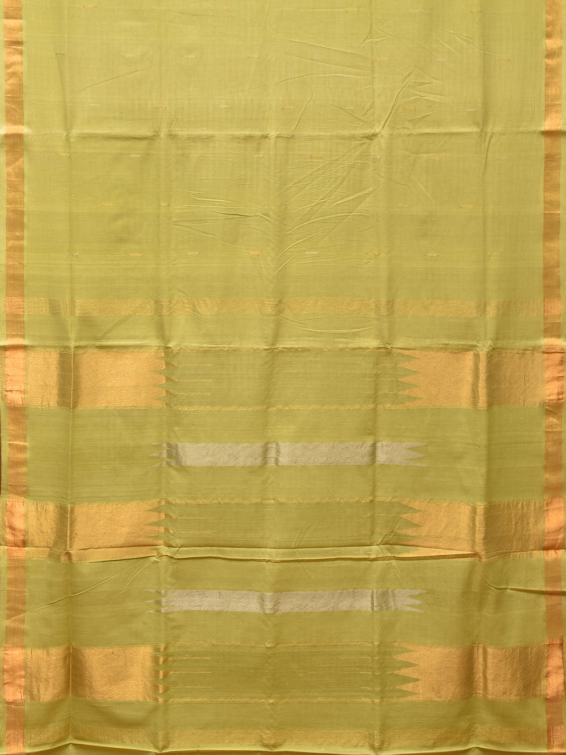 Light Green Khadi Cotton Handloom Saree with Buta and Strip Pallu Design - Global Threads - Distacart