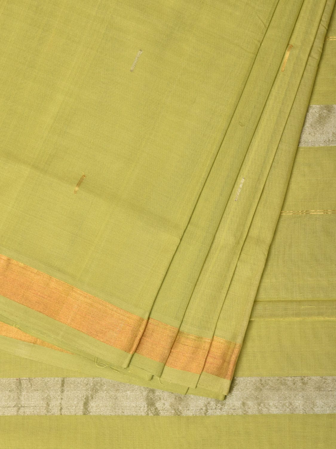 Light Green Khadi Cotton Handloom Saree with Buta and Strip Pallu Design - Global Threads - Distacart