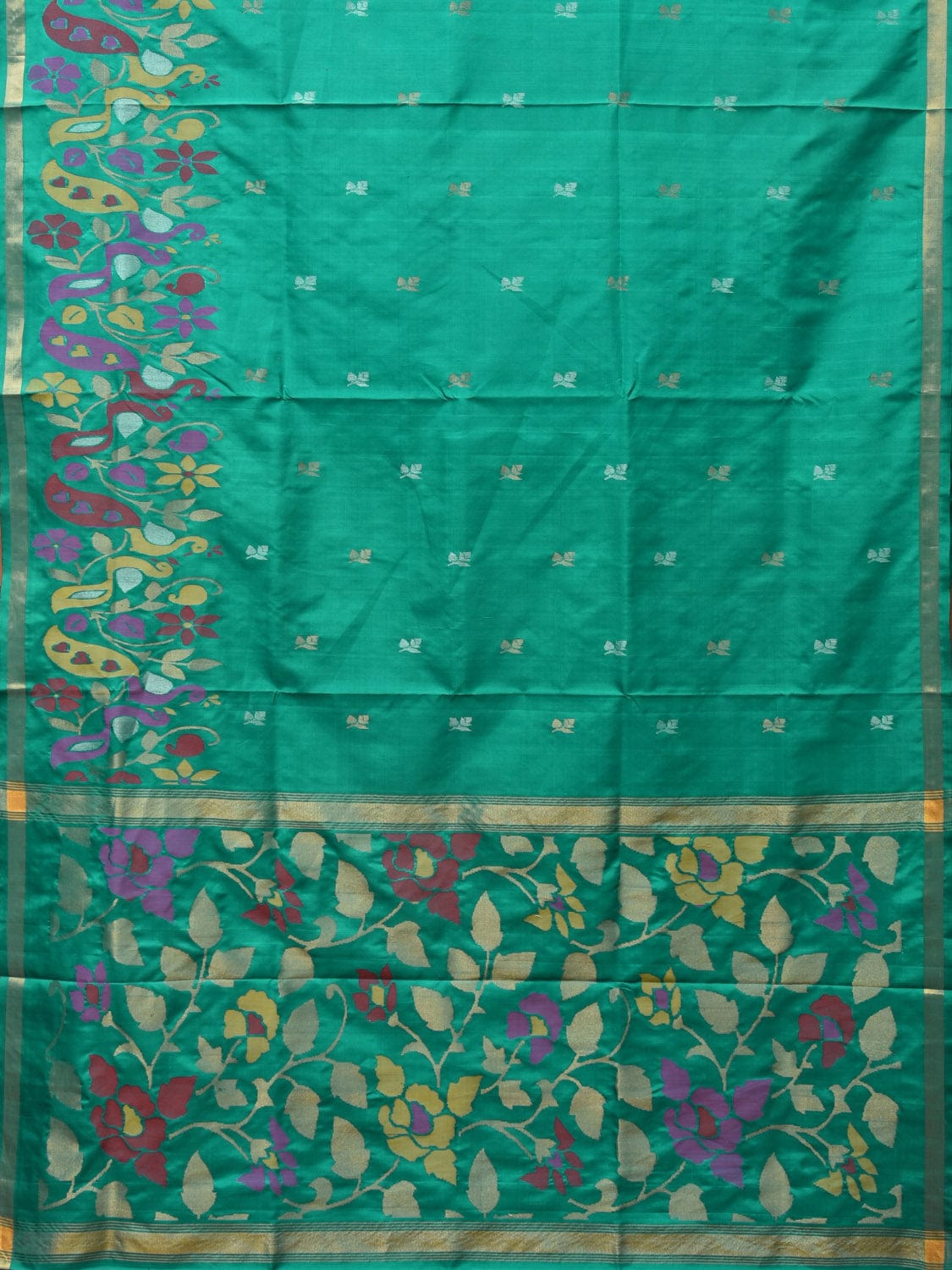 Light Green Uppada Silk Handloom Saree with Peacocks Border and Floral Pallu Design - Global Threads - Distacart