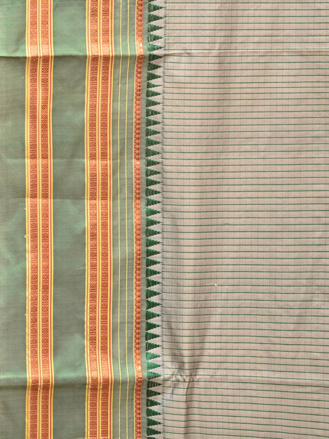Light Grey and Green Narayanpet Silk Handloom Saree with Checks Design No Blouse - Global Threads - Distacart