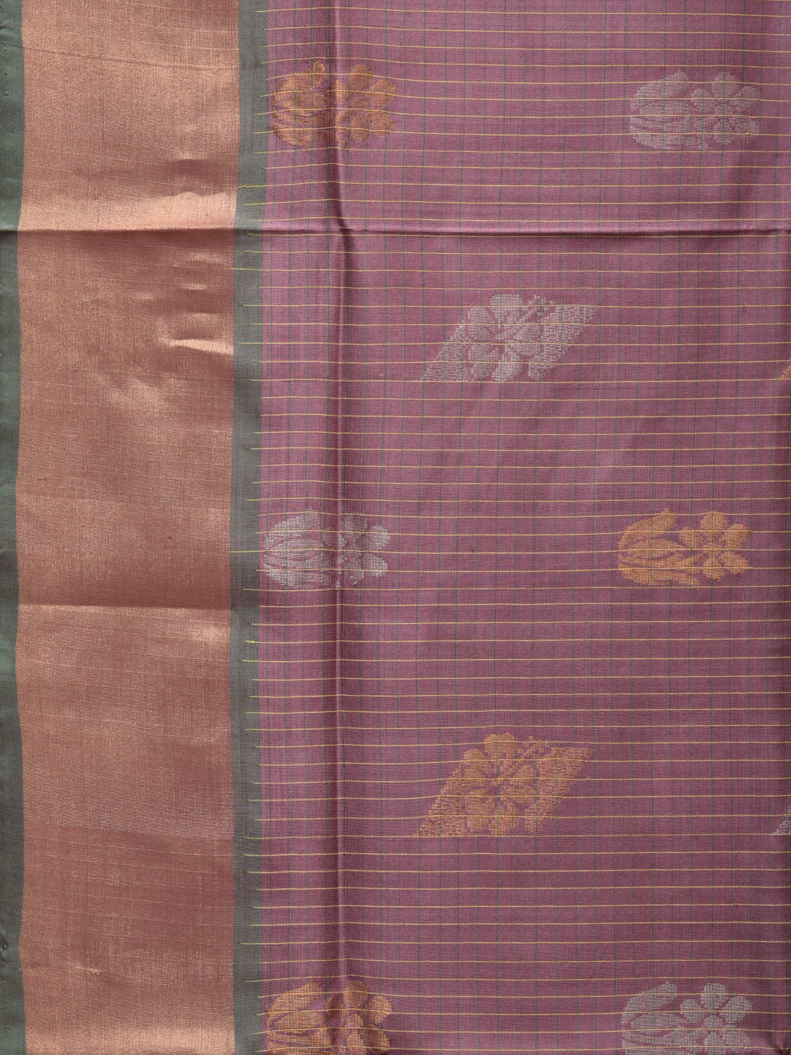 Light Grey and Light Green Uppada Silk Handloom Saree with Body Buta and Checks Design - Global Threads - Distacart