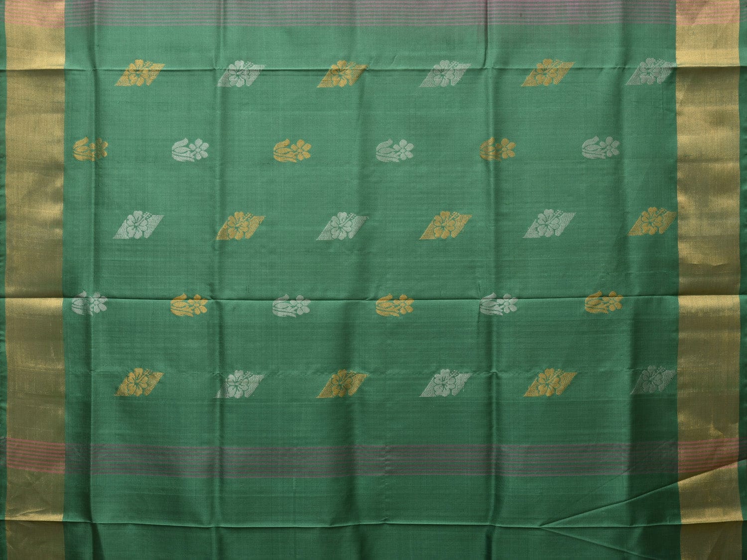 Light Grey and Light Green Uppada Silk Handloom Saree with Body Buta and Checks Design - Global Threads - Distacart