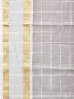 Thumbnail for Light Grey Bamboo Cotton Saree with Big Checks and Doby Border Design - Global Threads - Distacart