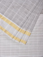 Thumbnail for Light Grey Bamboo Cotton Saree with Big Checks and Doby Border Design - Global Threads - Distacart