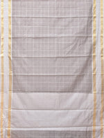 Thumbnail for Light Grey Bamboo Cotton Saree with Big Checks and Doby Border Design - Global Threads - Distacart