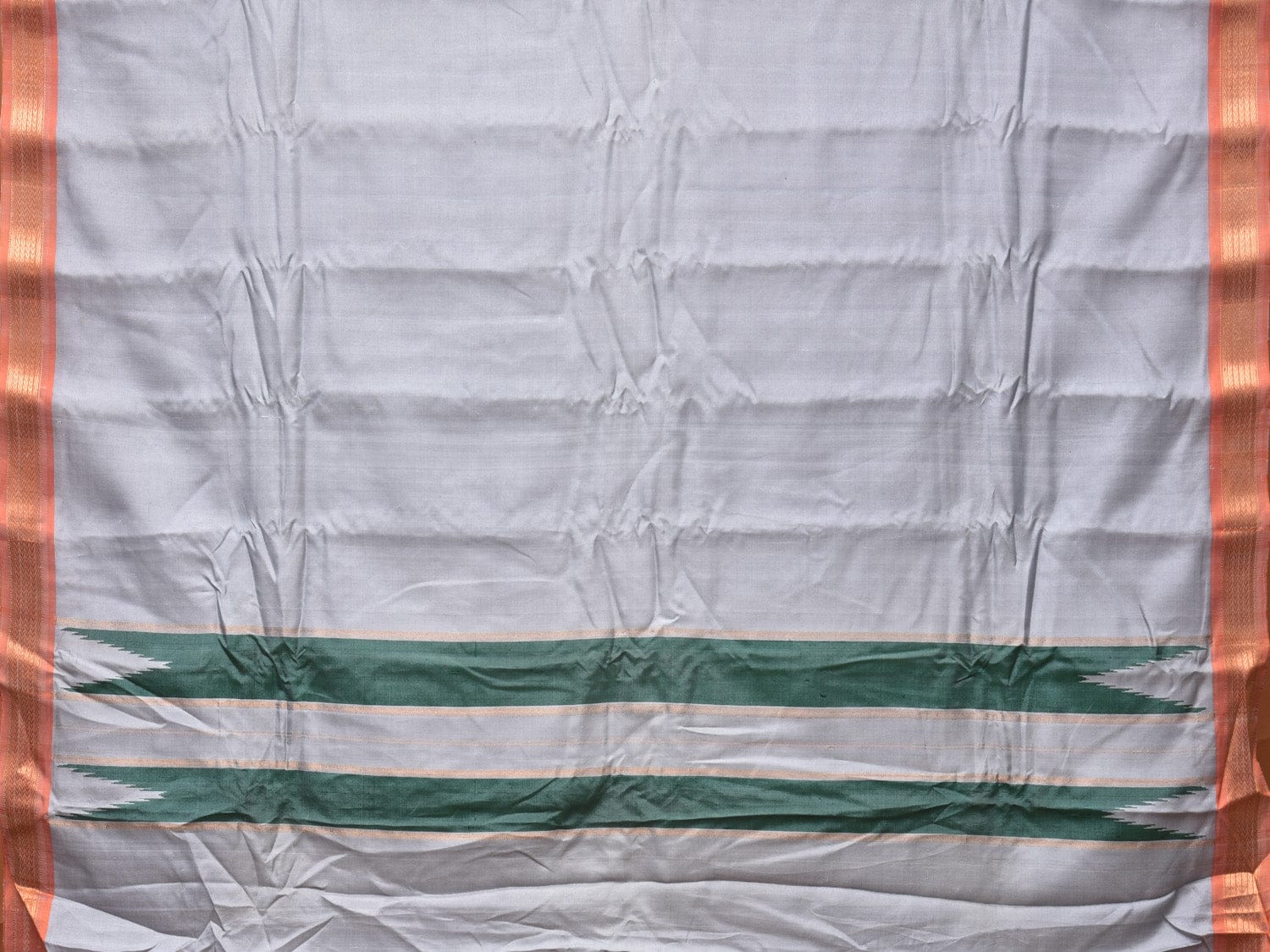 Light Grey Gadwal Silk Handloom Plain Saree with Strips Pallu Design - Global Threads - Distacart