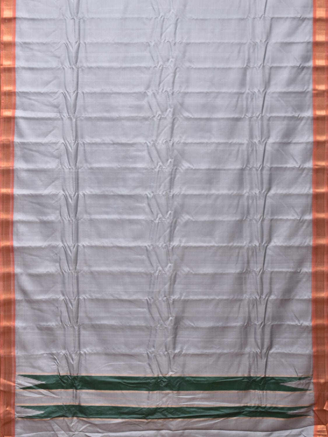 Light Grey Gadwal Silk Handloom Plain Saree with Strips Pallu Design - Global Threads - Distacart