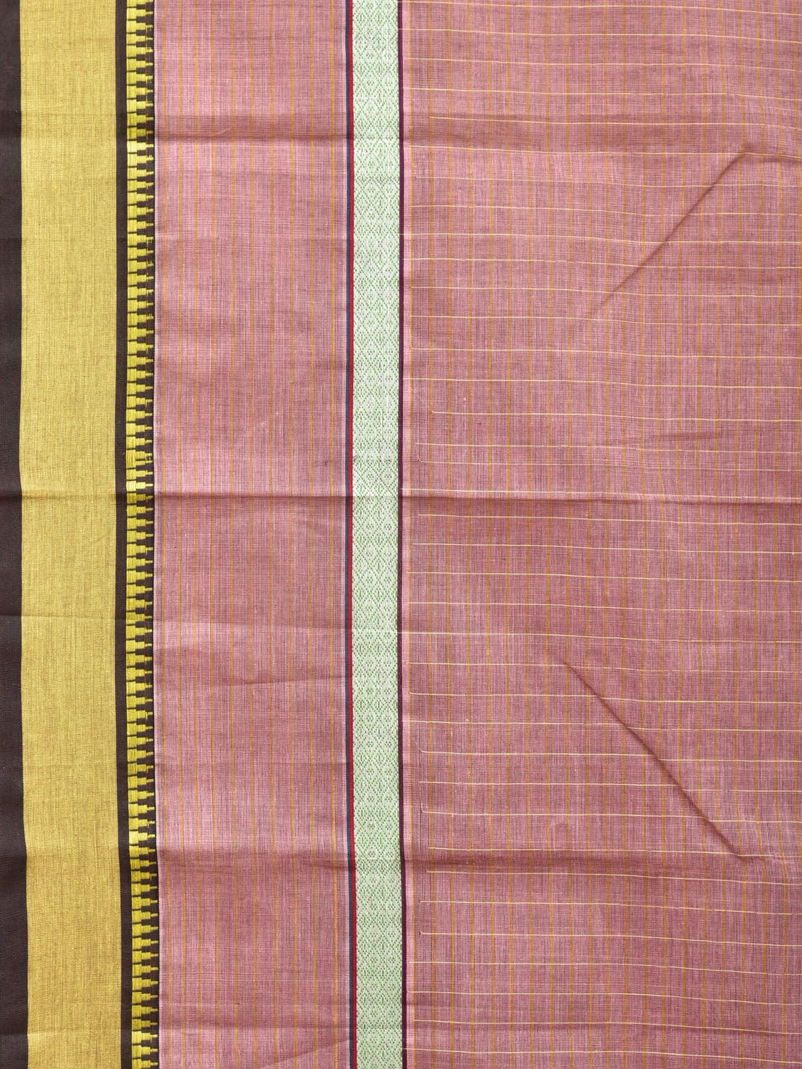 Light Mauve Narayanpet Cotton Handloom Saree with Checks and Big Border Design No Blouse - Global Threads - Distacart