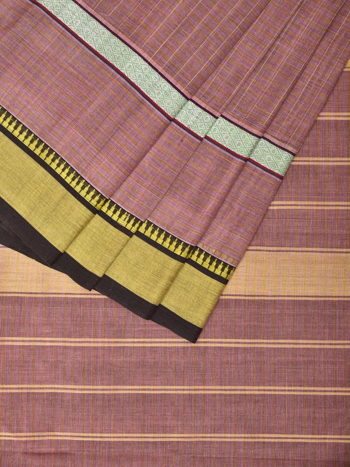 Light Mauve Narayanpet Cotton Handloom Saree with Checks and Big Border Design No Blouse - Global Threads - Distacart