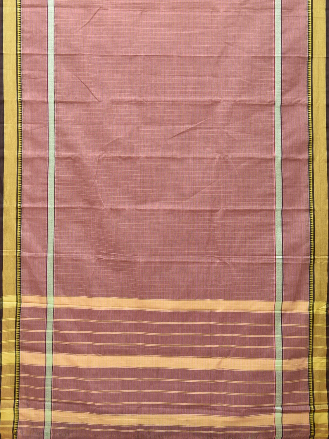 Light Mauve Narayanpet Cotton Handloom Saree with Checks and Big Border Design No Blouse - Global Threads - Distacart