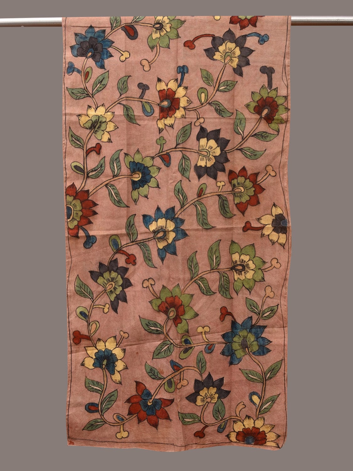 Light Peach Kalamkari Hand Painted Sico Stole with Floral Design - Global Threads - Distacart