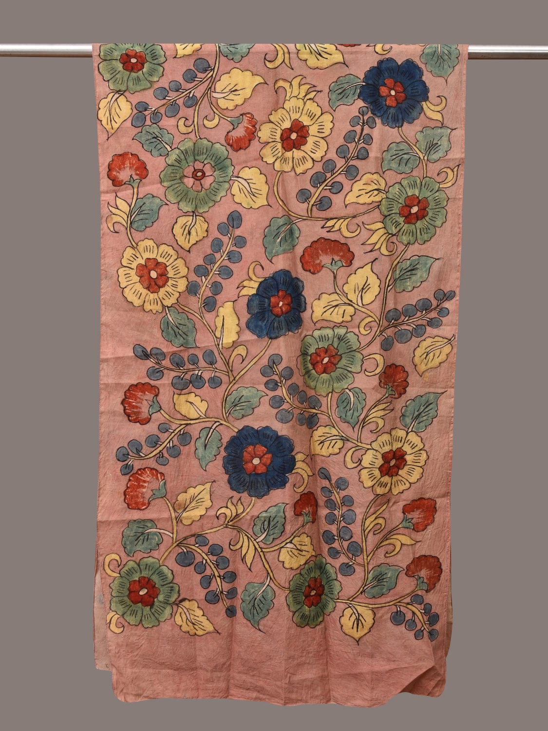 Light Peach Kalamkari Hand Painted Sico Stole with Floral Design - Global Threads - Distacart