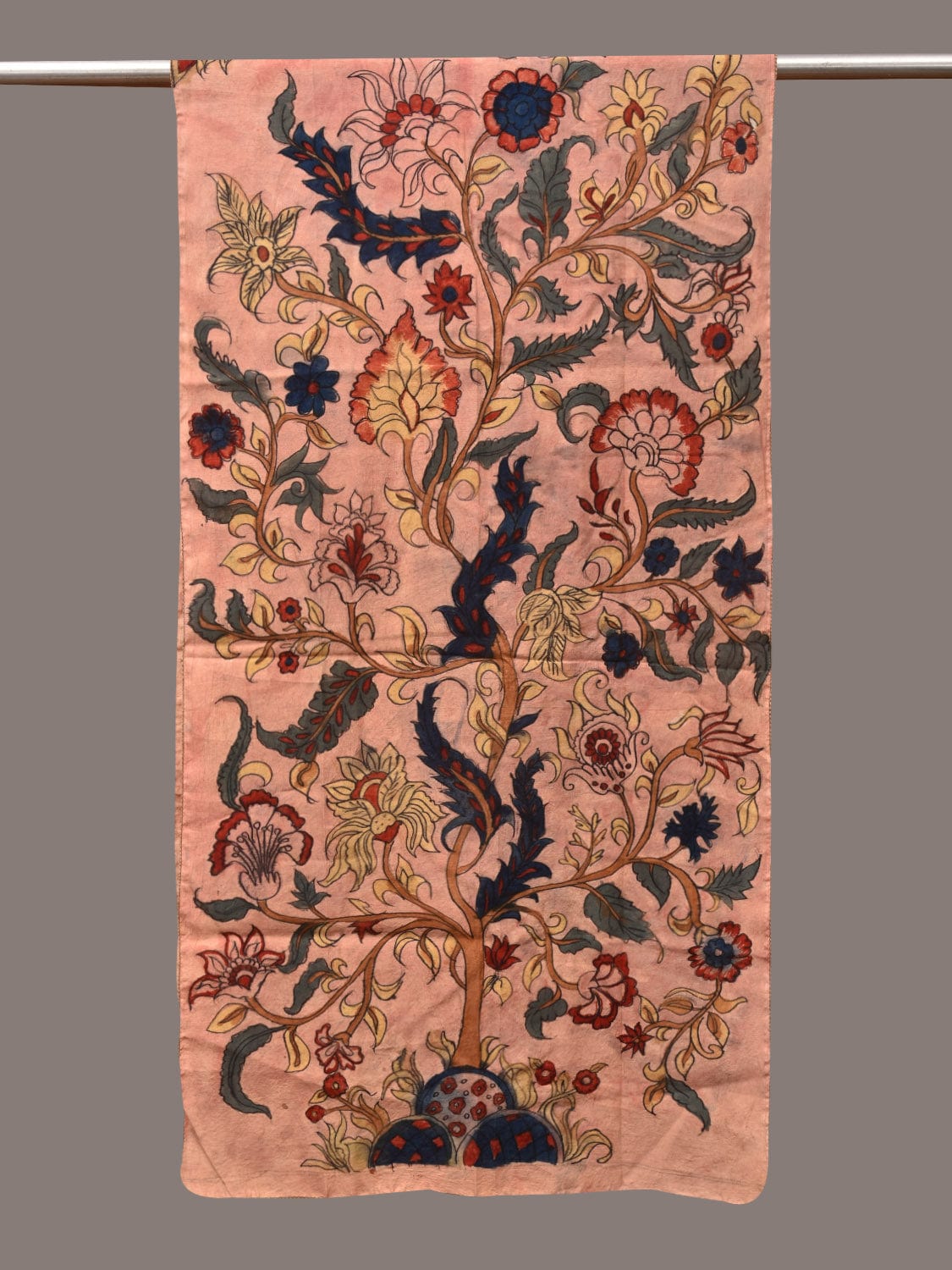 Light Peach Kalamkari Hand Painted Sico Stole with Tree of Life Design - Global Threads - Distacart