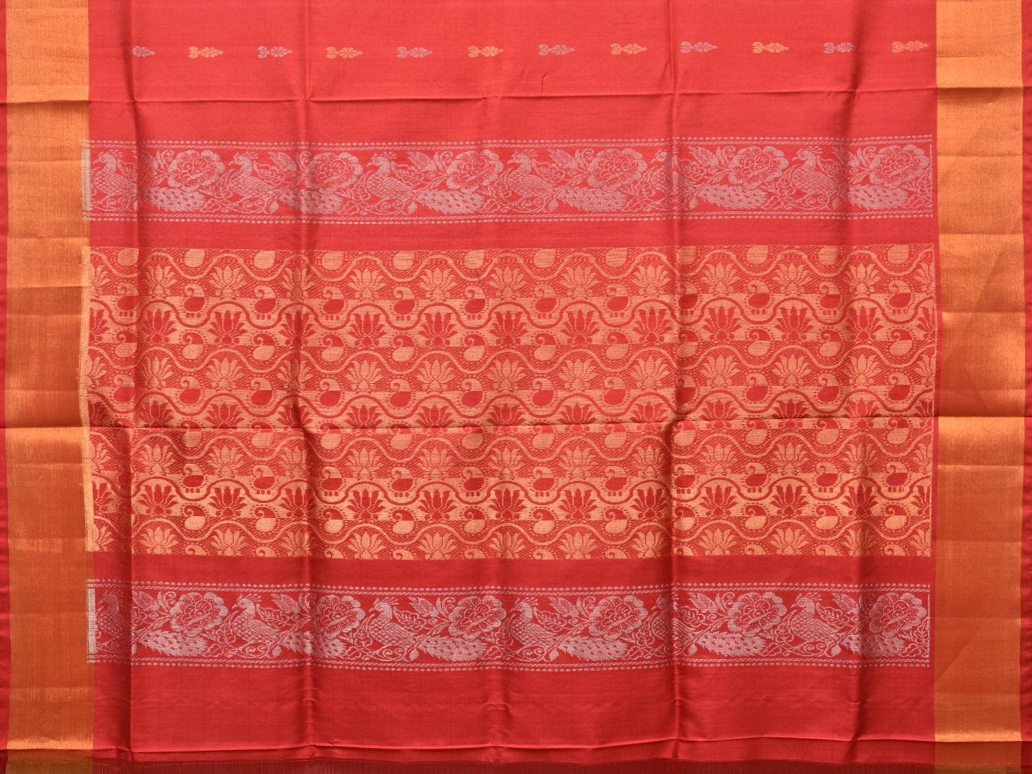 Light Pink and Red Uppada Silk Handloom Saree with Buta and Pallu Design - Global Threads - Distacart