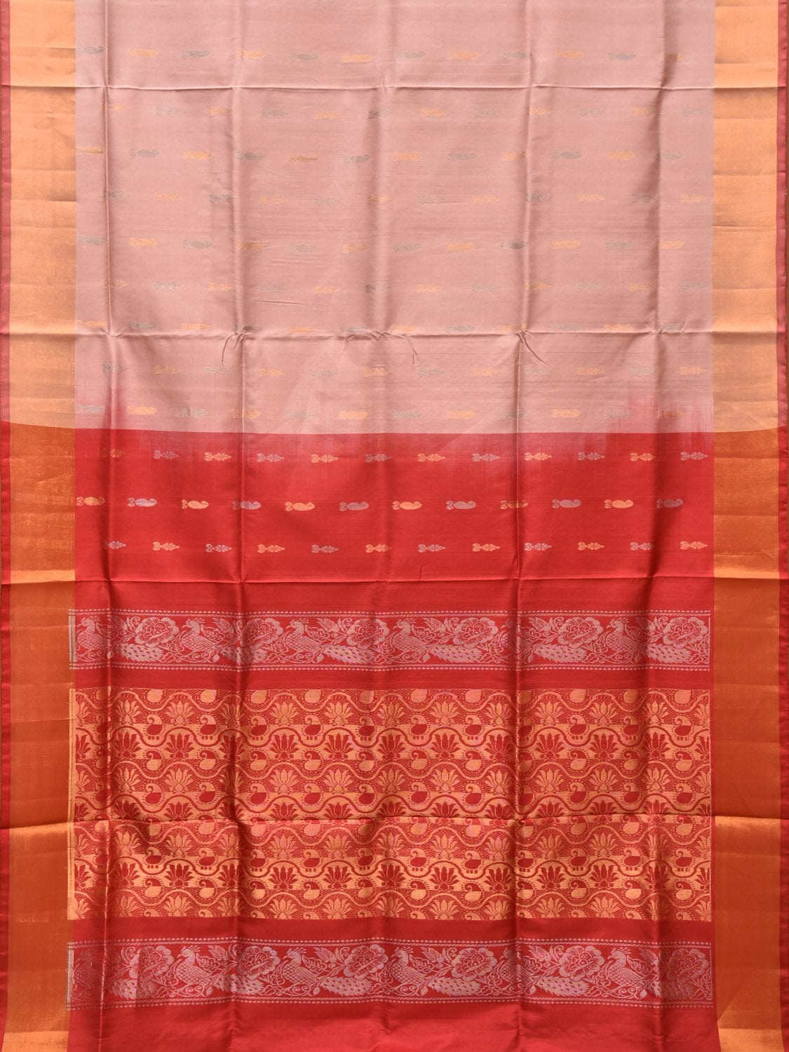 Light Pink and Red Uppada Silk Handloom Saree with Buta and Pallu Design - Global Threads - Distacart