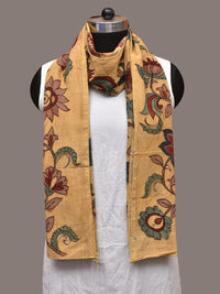 Thumbnail for Light Yellow Kalamkari Hand Painted Cotton Stole with Floral Design - Global Threads - Distacart