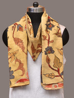 Thumbnail for Light Yellow Kalamkari Hand Painted Sico Stole with Floral Design - Global Threads - Distacart