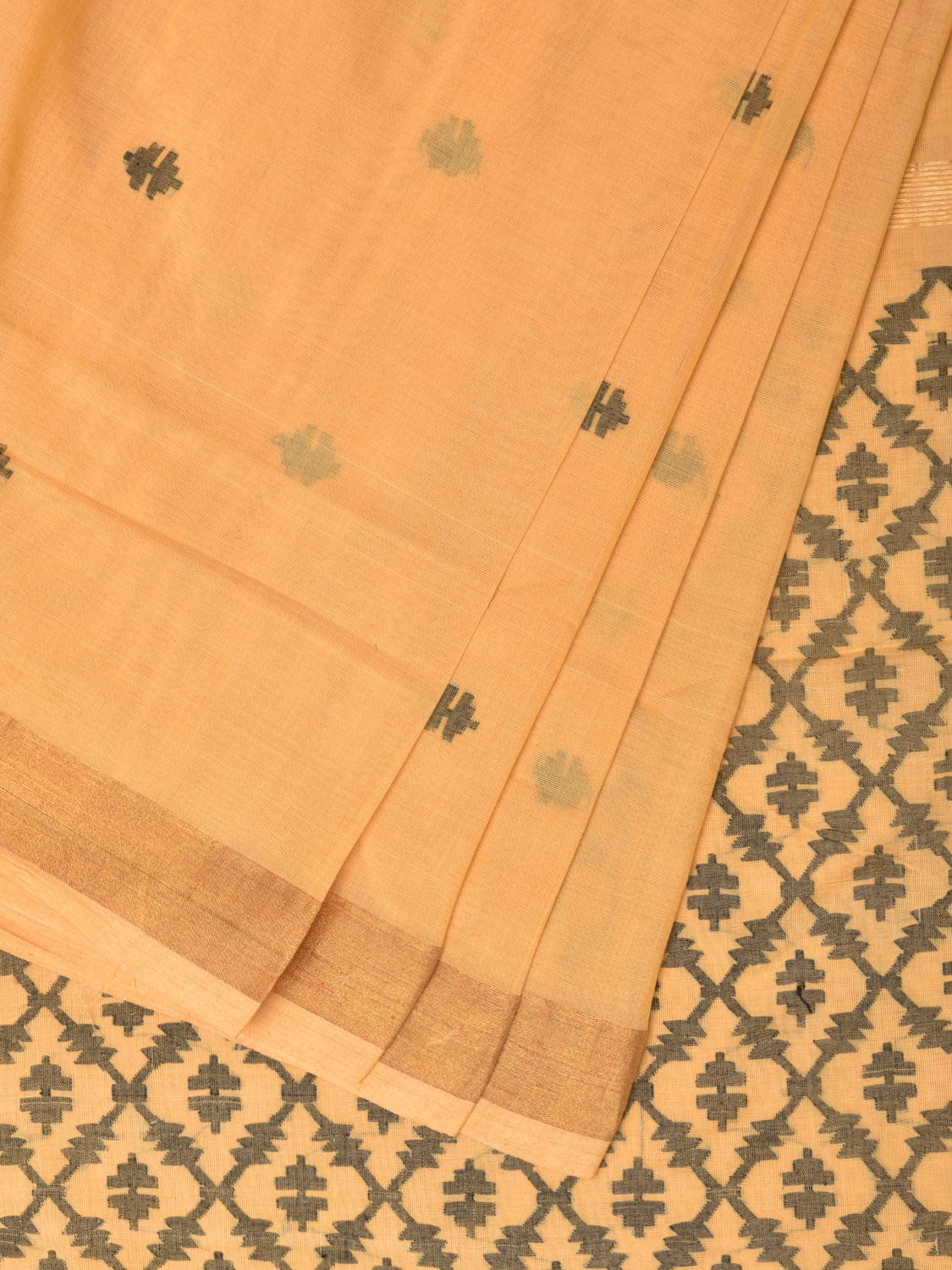 Light Yellow Uppada Cotton Handloom Saree with Jamdani Pallu Design - Global Threads - Distacart