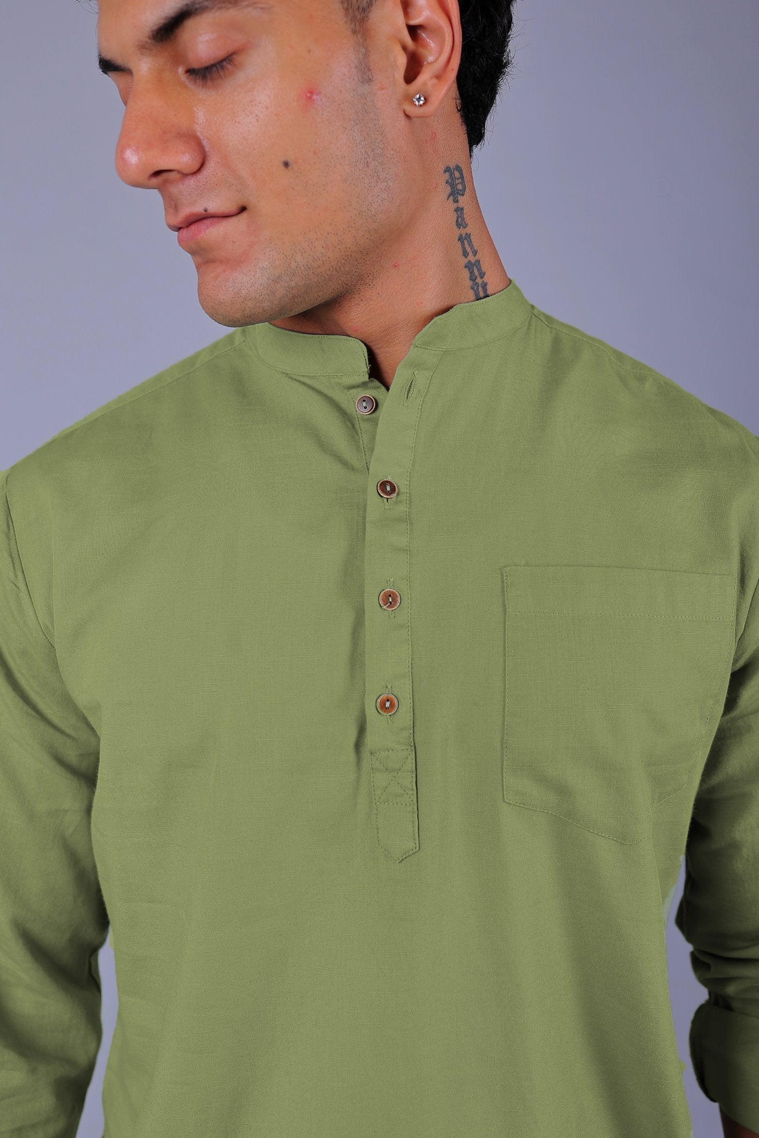 Bluebird Men's Short Kurta in Light Green - 100% Pure Cotton - Distacart