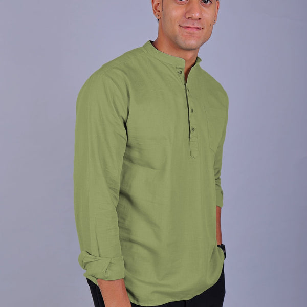 Bluebird Men's Short Kurta in Light Green - 100% Pure Cotton - Distacart