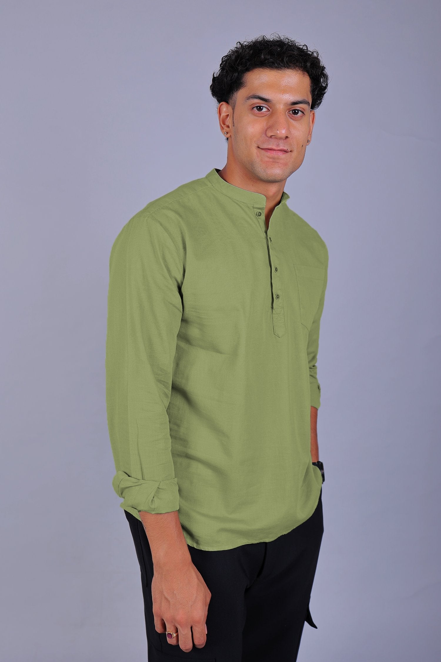 Bluebird Men's Short Kurta in Light Green - 100% Pure Cotton - Distacart