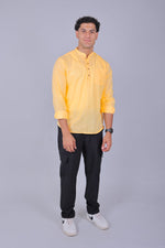 Thumbnail for Bluebird Men's Short Kurta in Light Mango - 100% Pure Cotton
