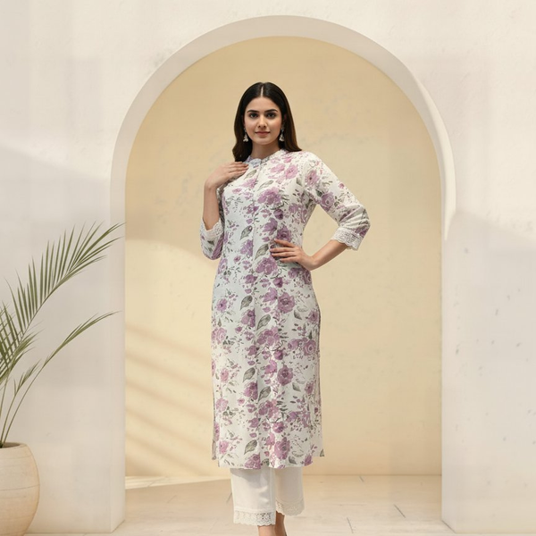 BulBul Lily Purple Floral Printed Rayon Kurta Set