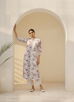 Thumbnail for BulBul Lily Purple Floral Printed Rayon Kurta Set