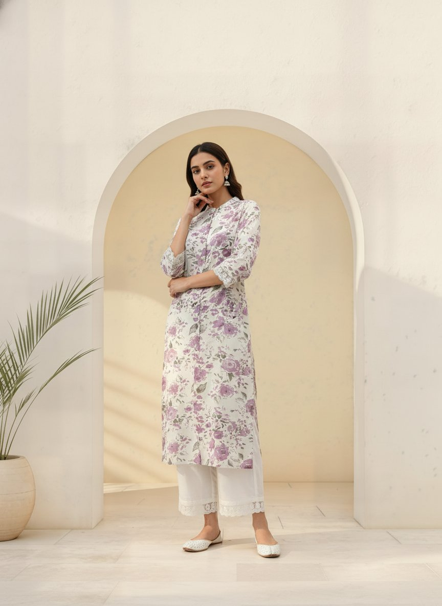 BulBul Lily Purple Floral Printed Rayon Kurta Set