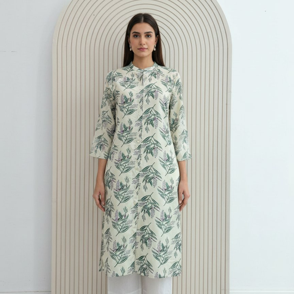BulBul Lily Green Leaf Printed Rayon Kurta Set