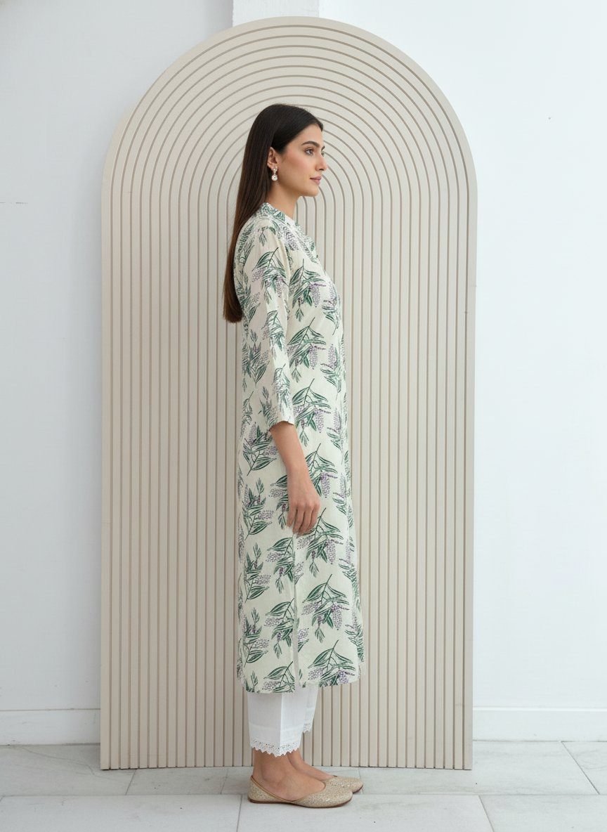 BulBul Lily Green Leaf Printed Rayon Kurta Set
