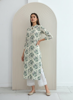 Thumbnail for BulBul Lily Green Leaf Printed Rayon Kurta Set