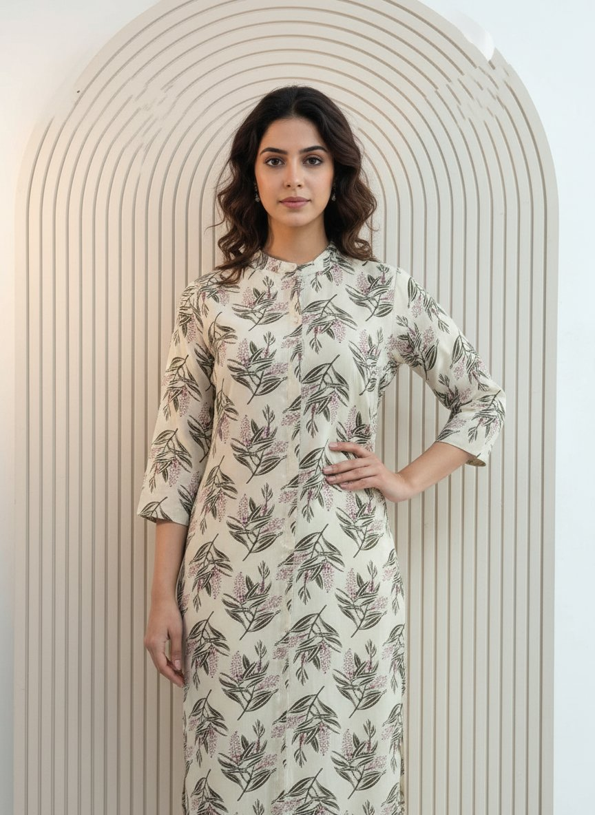 BulBul Lily Olive Leaf Printed Rayon Kurta Set